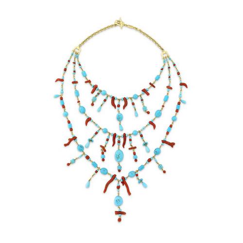 Paul Morelli Turquoise And Coral Bib