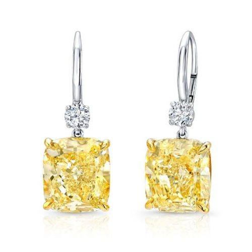 Fancy Yellow Cushion Diamond Drop Earrings
