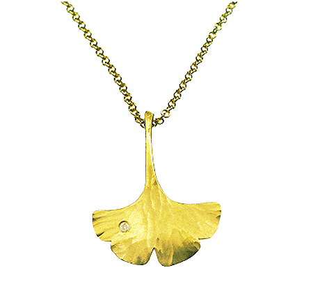 Toby Pomeroy Ginkgo Leaf Pendant with Diamond (Small)
