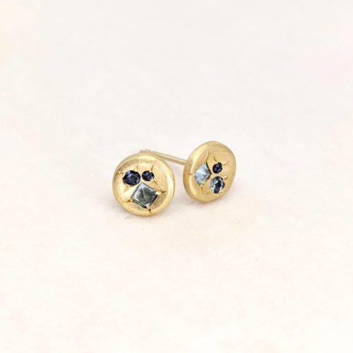 Sapphire and Aquamarine Cluster Stud Earrings