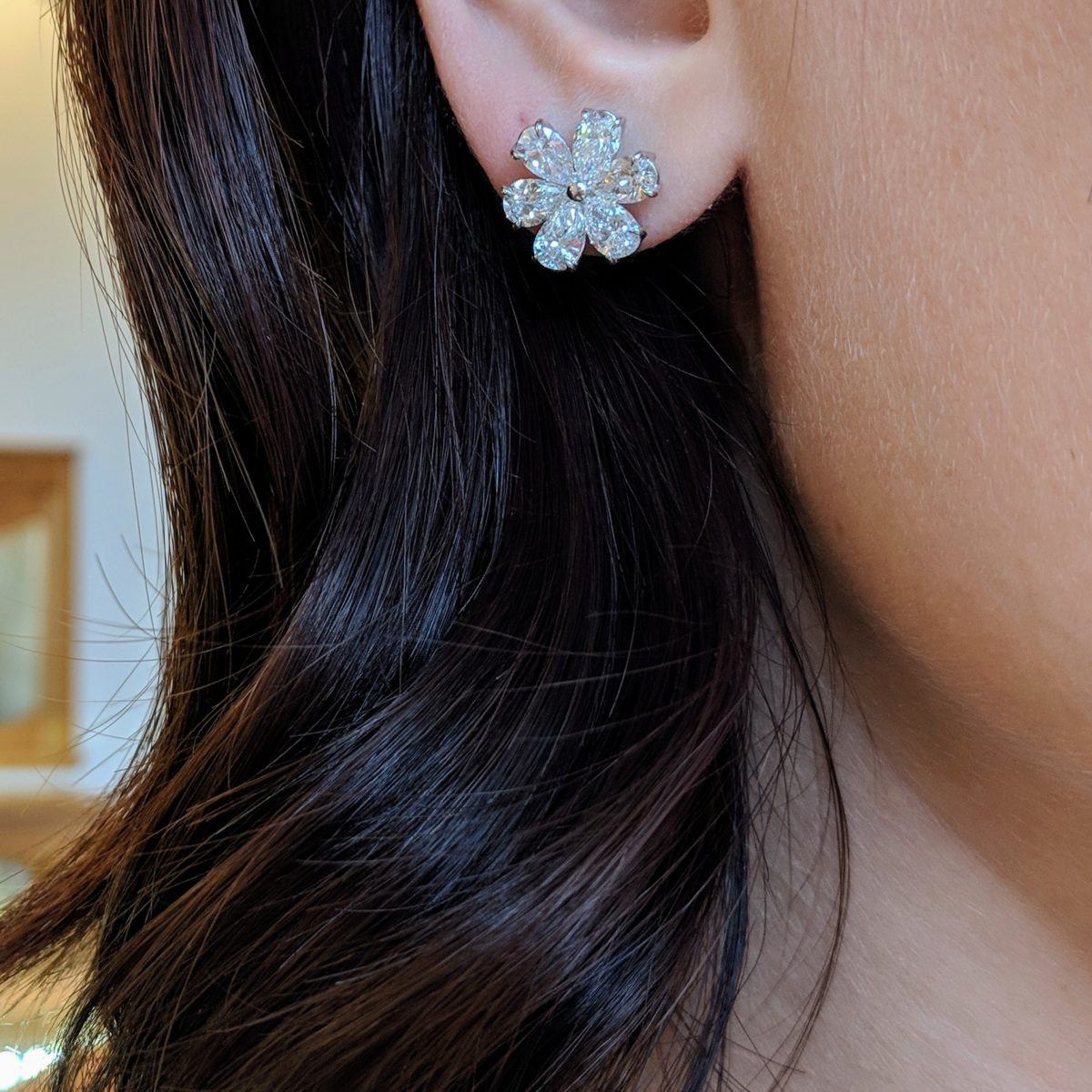 Diamond Flower Stud Earrings