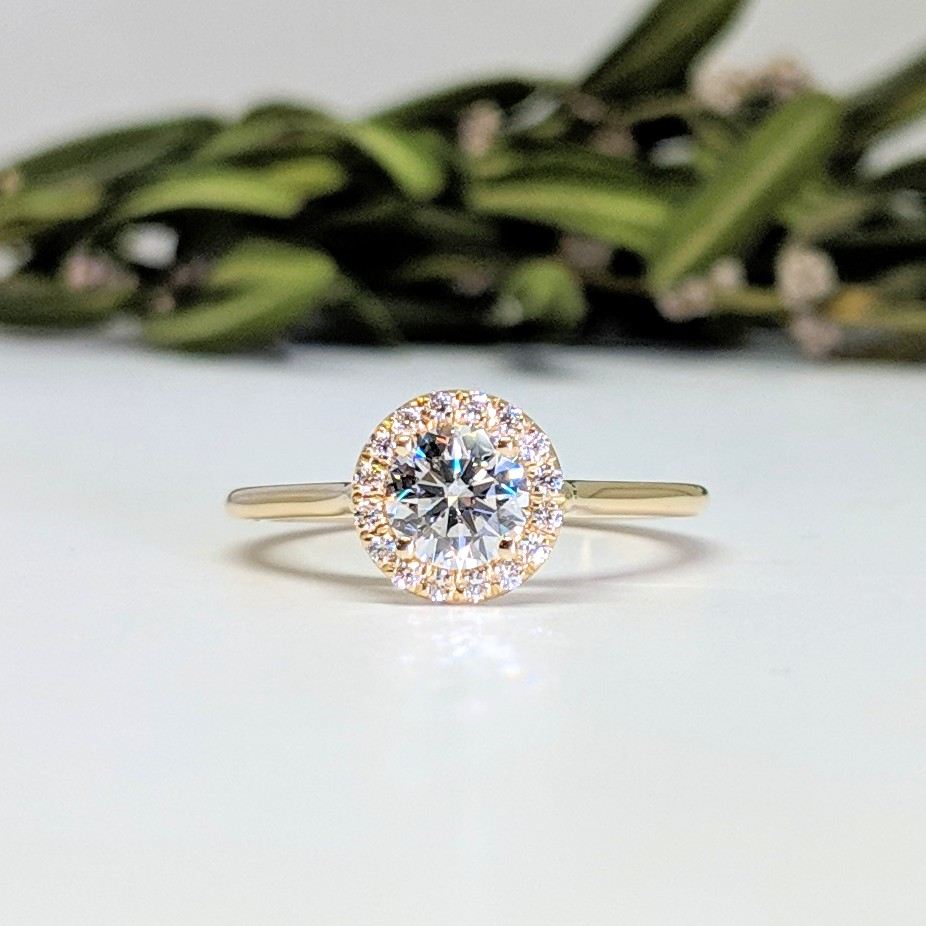 Yellow Gold and Diamond Halo Ring