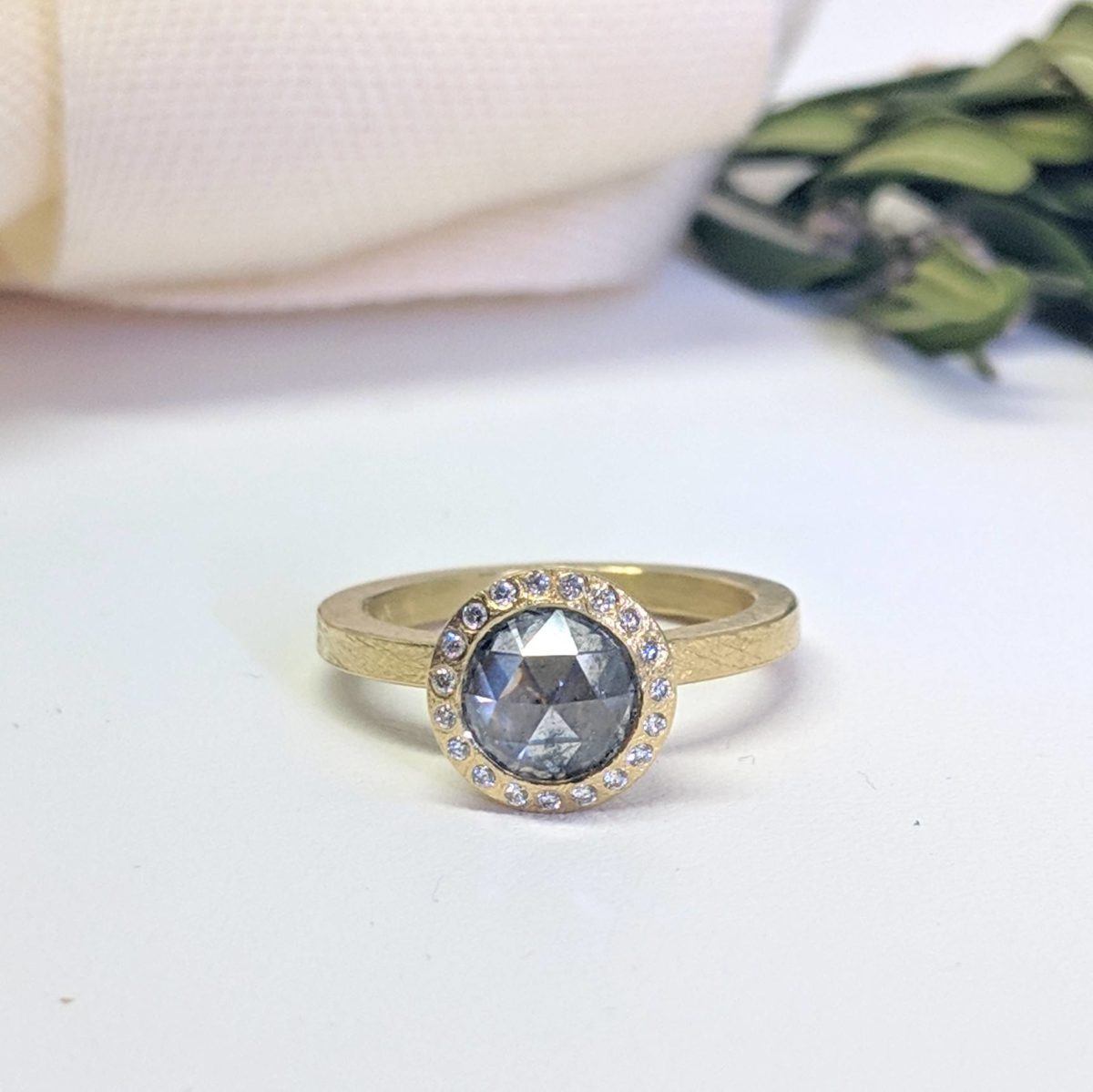 Custom Rose Cut Diamond Halo Ring