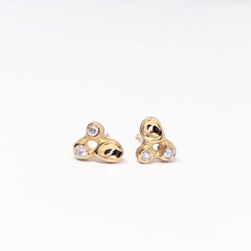 Dimpled Yellow Gold and Diamond Studs