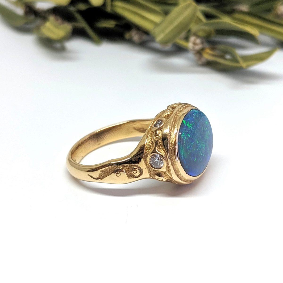 Sculptural Opal and Diamond Ring