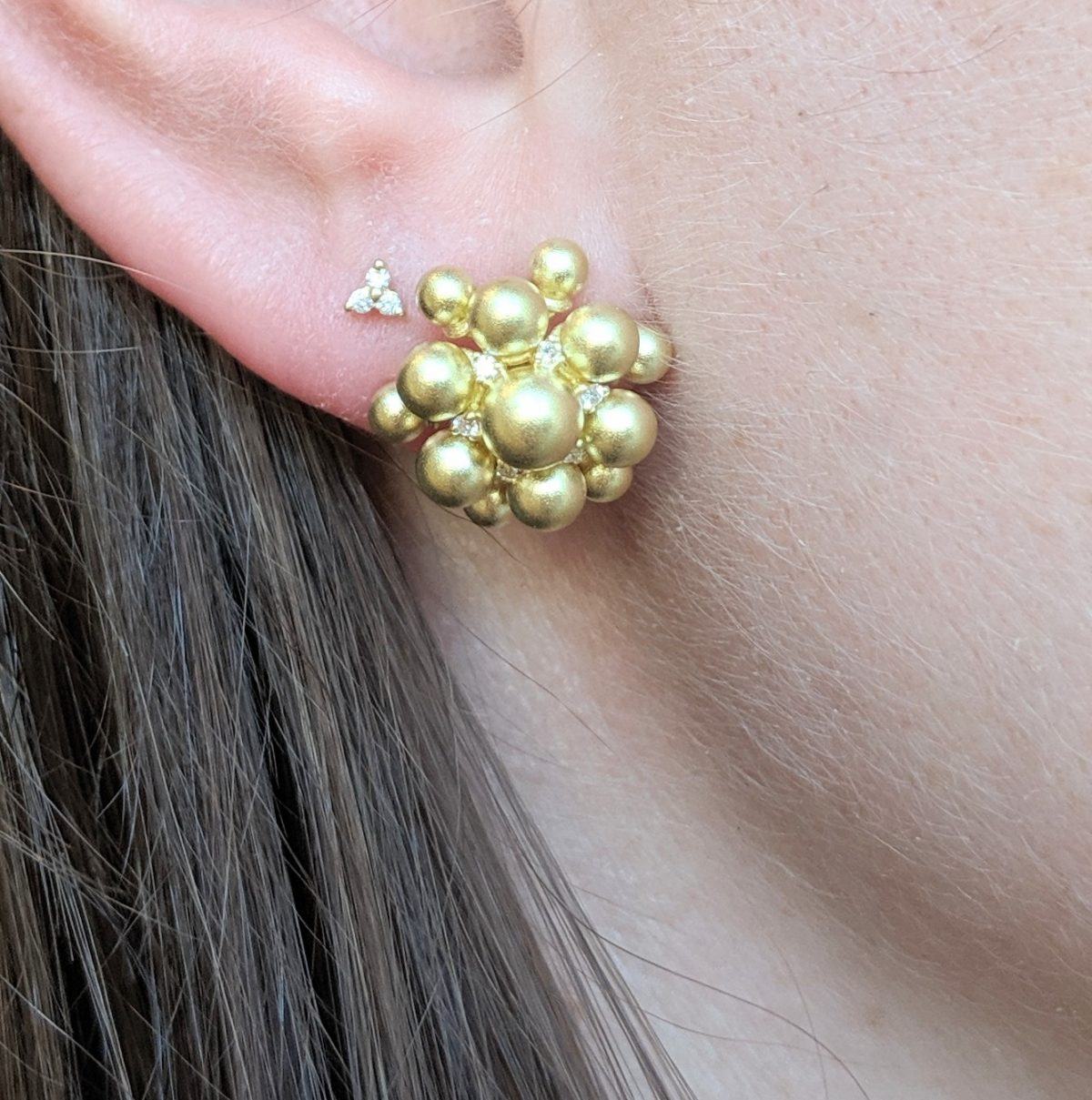 Yellow Gold, Diamond Bead Orbit Earrings