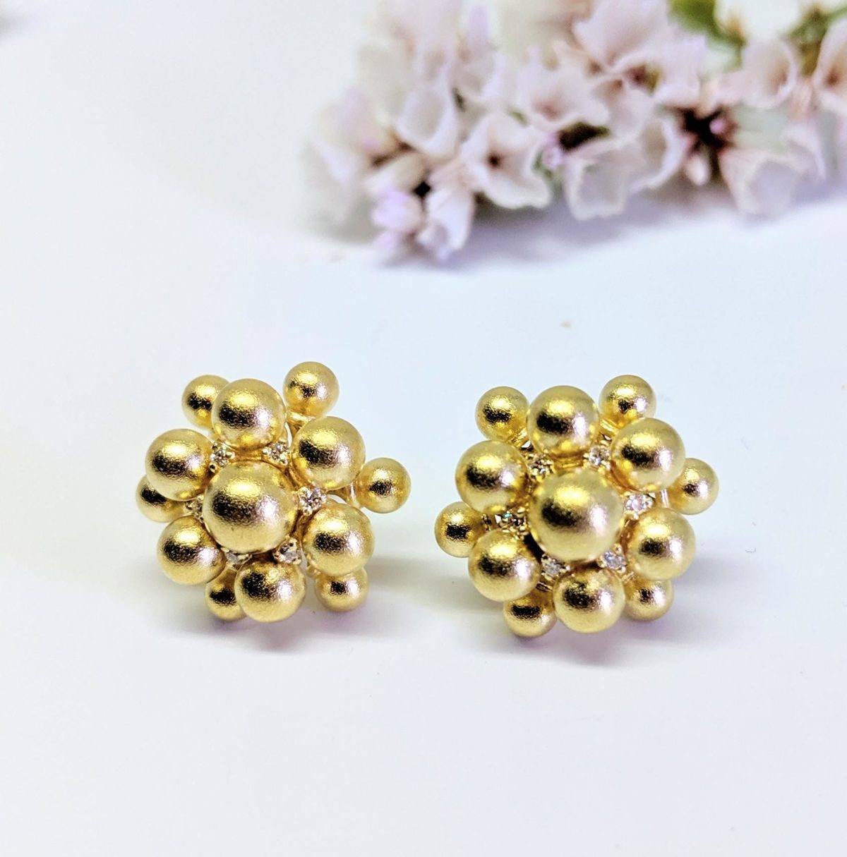 Yellow Gold, Diamond Bead Orbit Earrings