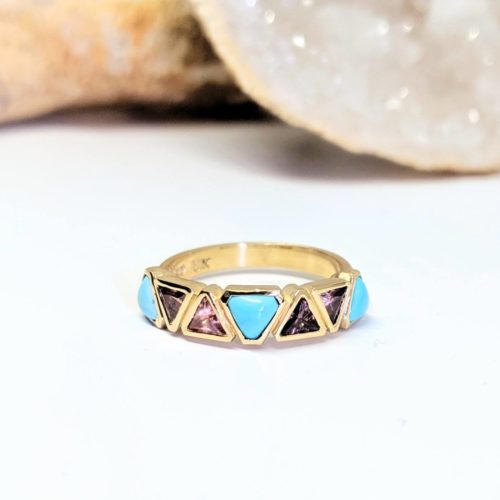 Turquoise, Peach Sapphire Geometric Ring
