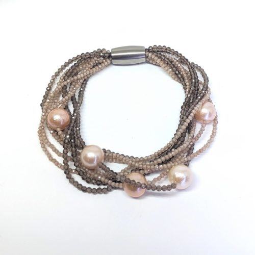 Multi-strand Quartz, Zircon, Ming Pearl Bracelet