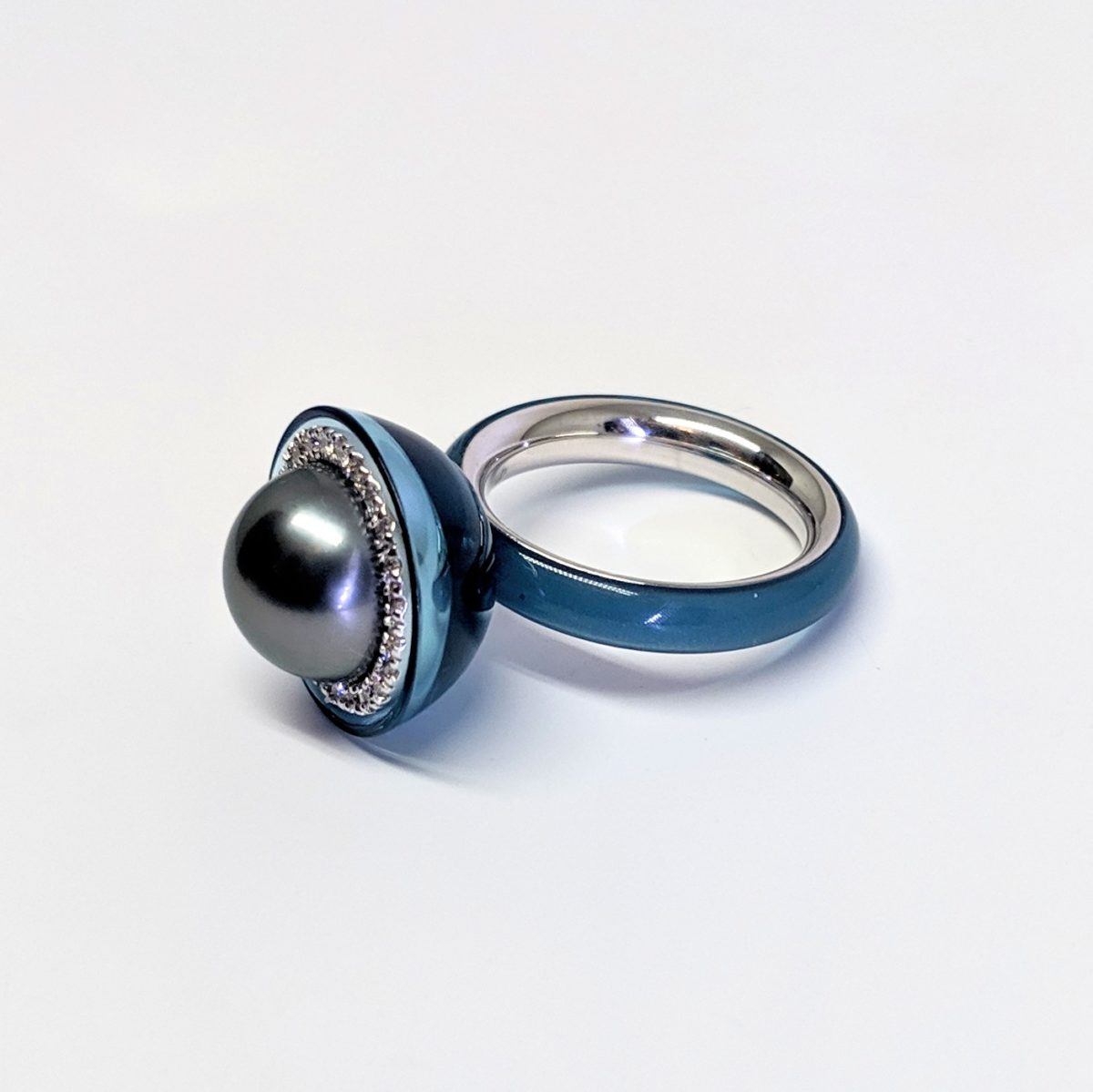 Blue Tahitian Pearl and Diamond Ring
