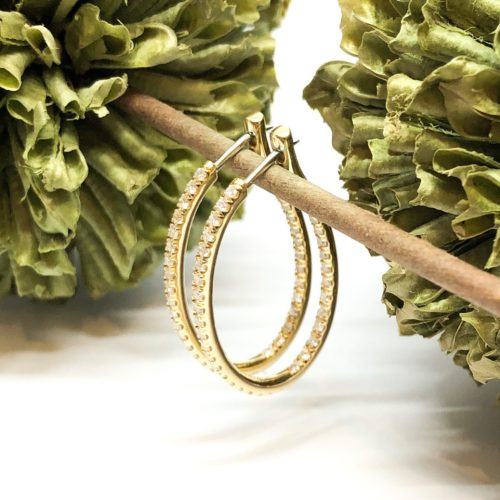 Yellow Gold and Diamond Inside Out Oval Hoops