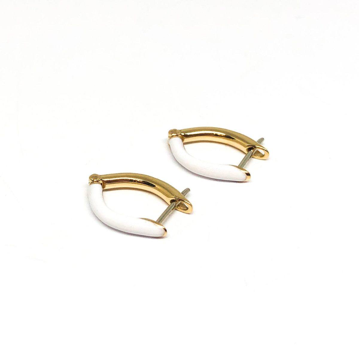 Yellow Gold and White Enamel Hinged Hoops