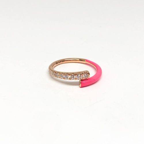 Rose Gold and Neon Pink Enamel Diamond Ring