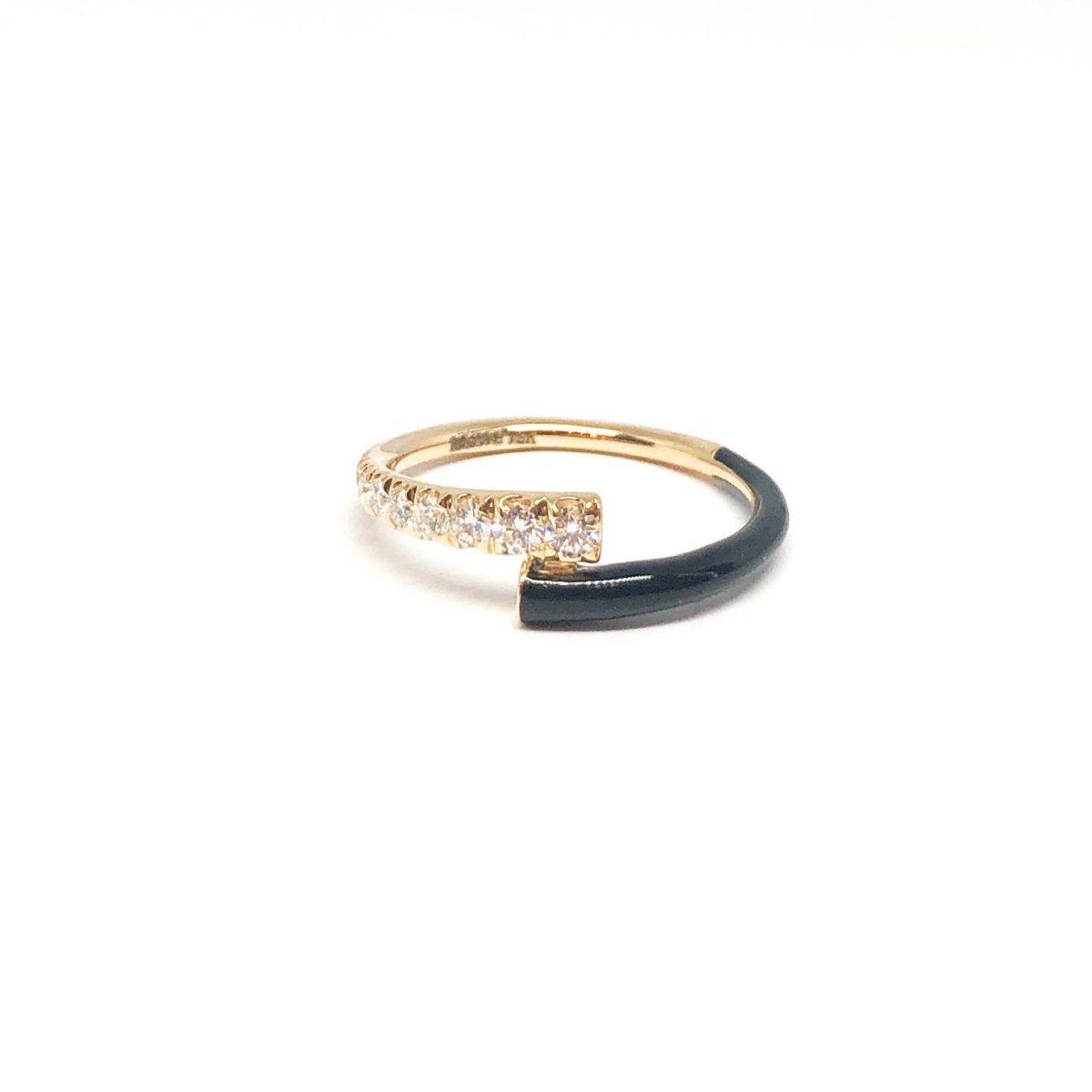 Yellow Gold and Black Enamel Diamond Pinky Ring