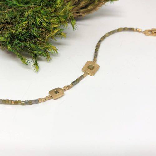 Cognac Diamond and Gold Beaded Window Bracelet