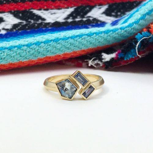Blue Sapphire Geometric Ring