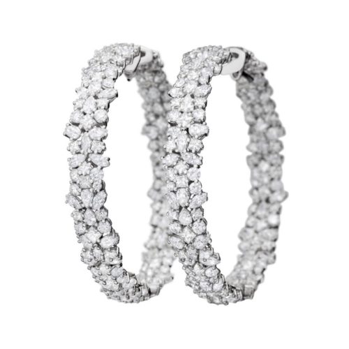 White Gold and Diamond Cluster Hoops