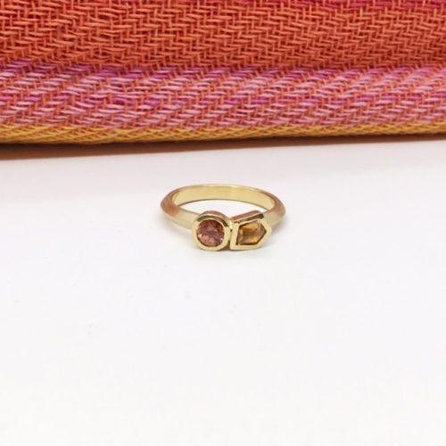 Pink Spinel and Orange Sapphire Geometric Ring