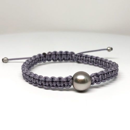 Gray Tahitian Pearl and Lavender Macame Bracelet