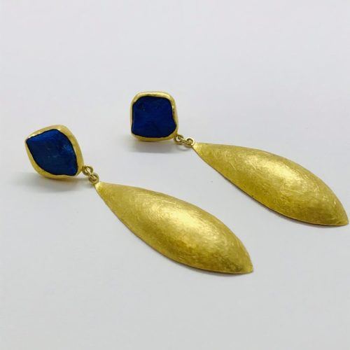 Hammered Lapis Post and Dangle Earrings