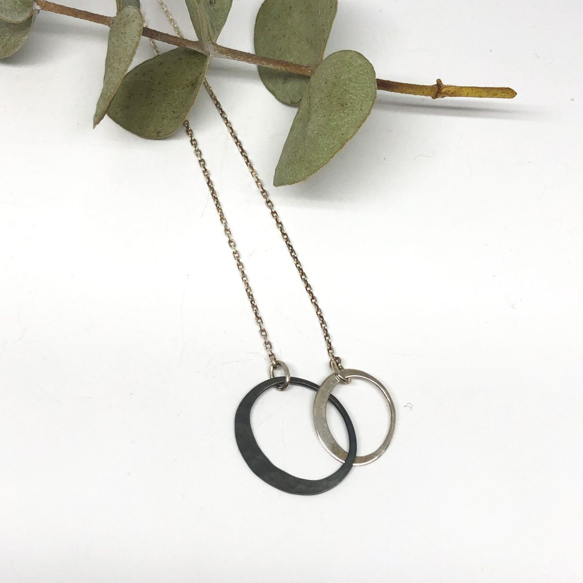 EcoSilver and Matte Black Double Link Necklace