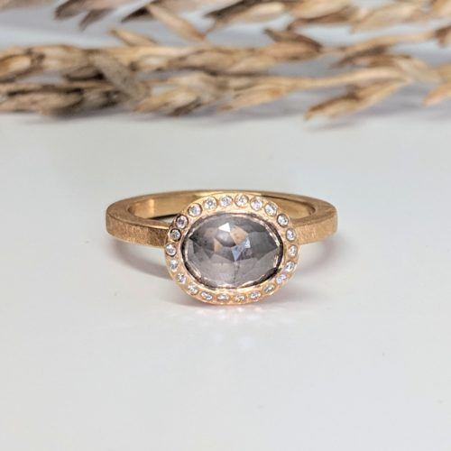Rose Gold and Silver Diamond Halo Ring