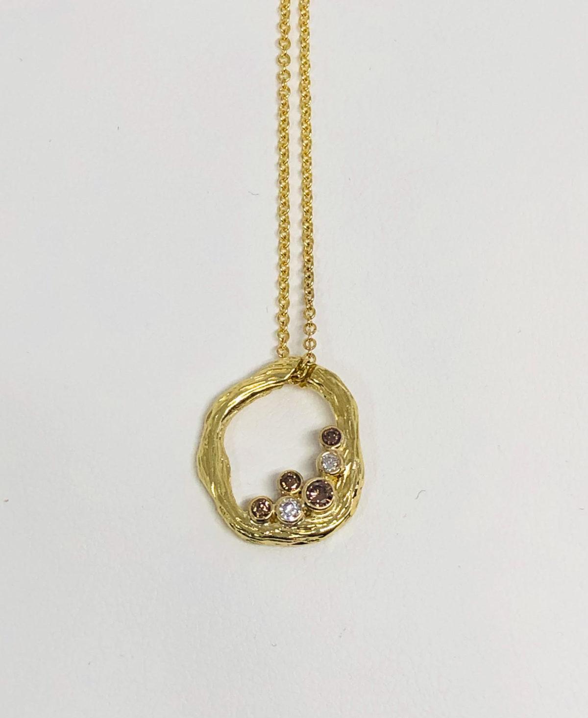 Small Gold & Diamond Pebble Pendant