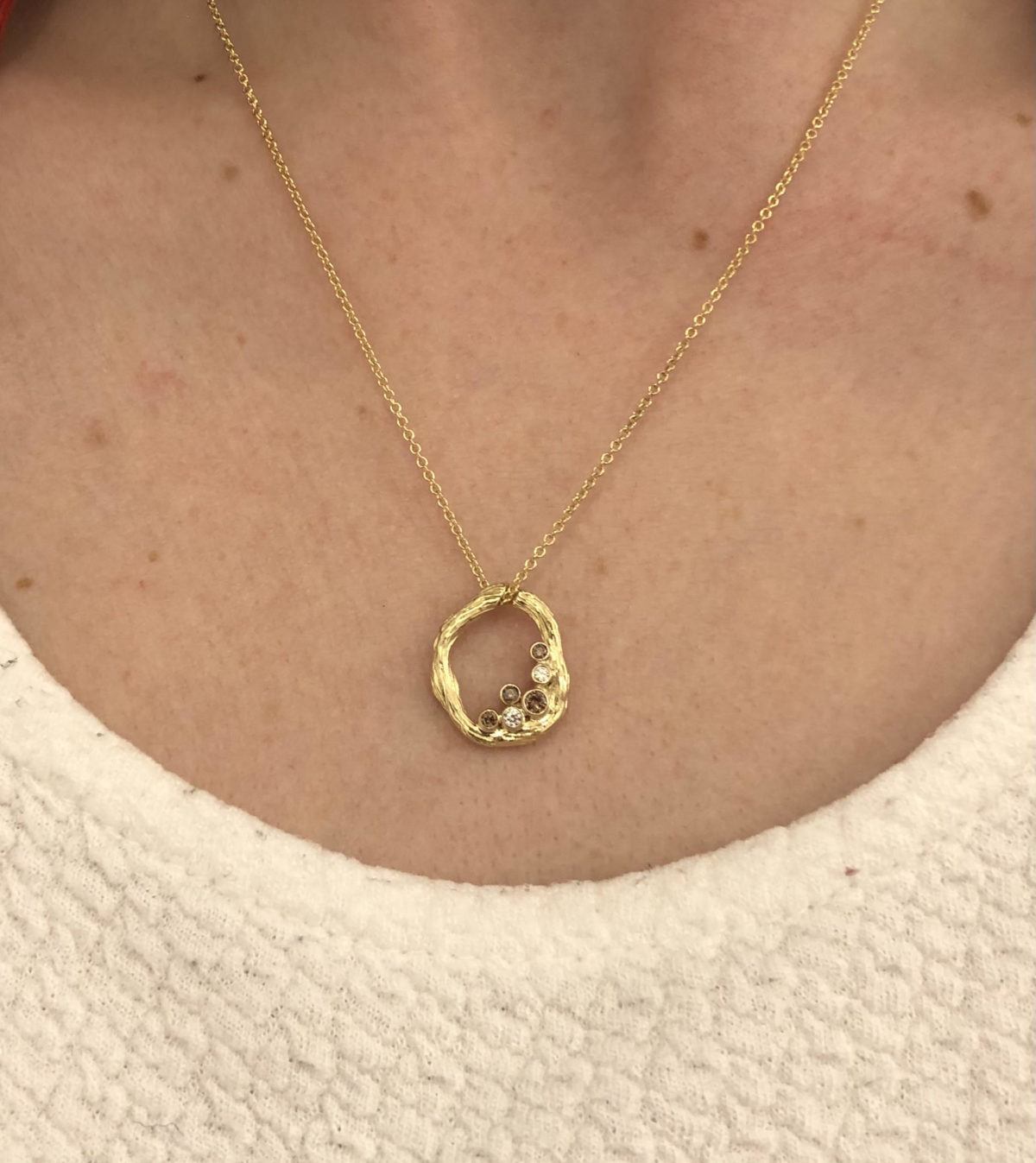 Small Gold & Diamond Pebble Pendant