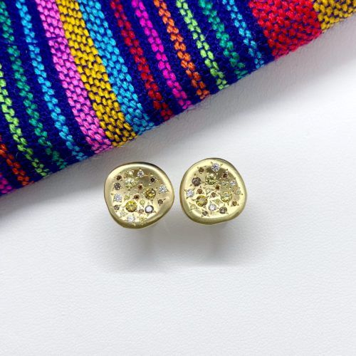 Yellow Gold and Diamond Organic Disk Earrings