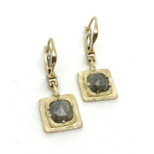 Natural Diamond and Yellow Gold Drop Earrings