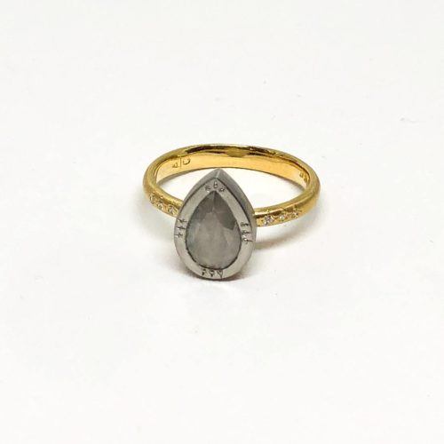 Pear Shaped Rosecut Gray Diamond Ring