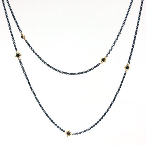 Yellow Gold and Black Diamond Textile Layering Necklace
