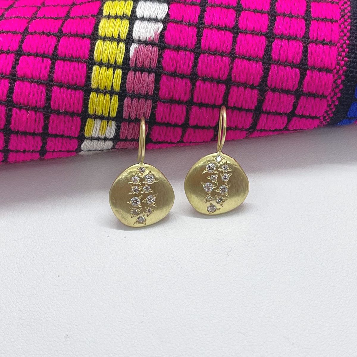 18k Yellow Gold and Diamond Disk Earrings