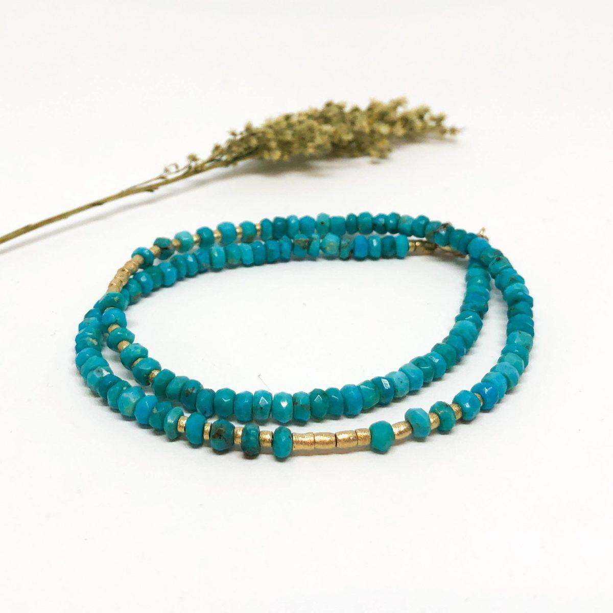 Yellow Gold and Turquoise Beaded Bracelet