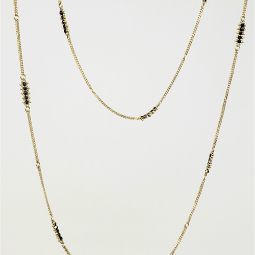Yellow Gold and Black Diamond Textile Station Necklace