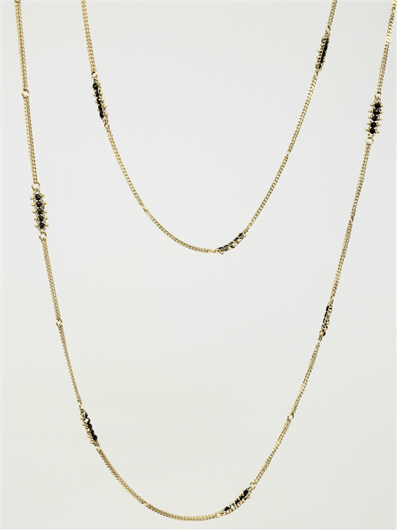 Yellow Gold and Black Diamond Textile Station Necklace