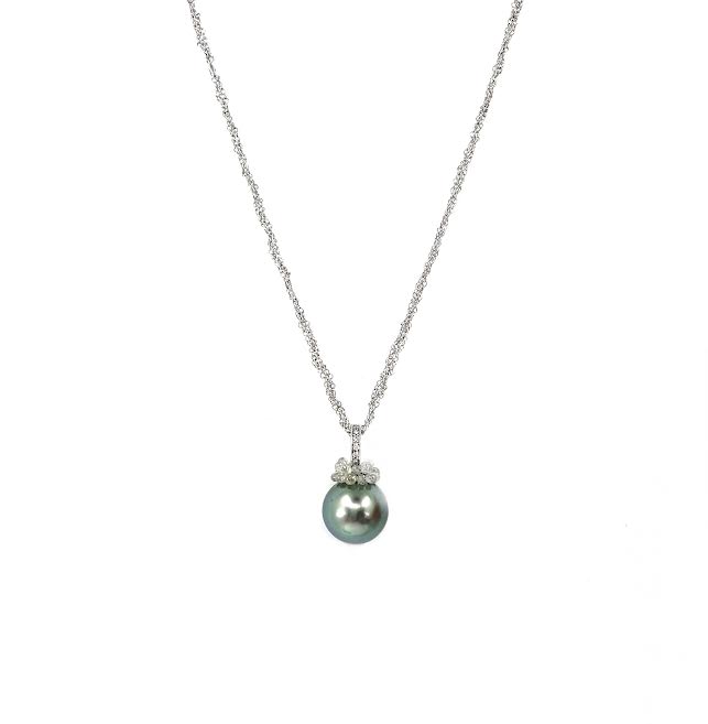 White Gold Marutea Pearl and Diamond Necklace