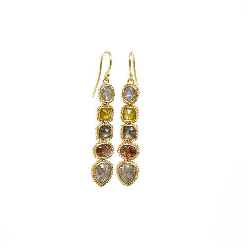 Multi-Color Diamond 5 Stone Drop Earrings