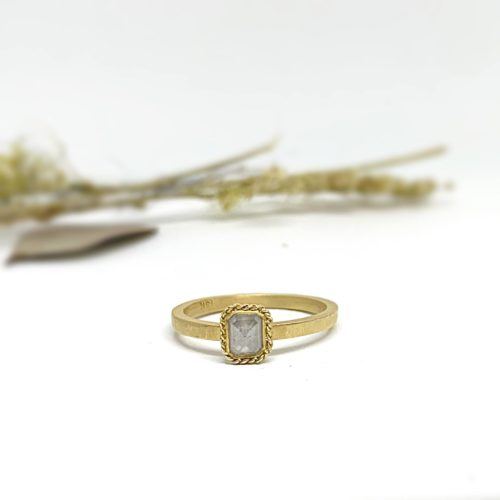 Rectangular Rose Cut Gray Diamond Ring