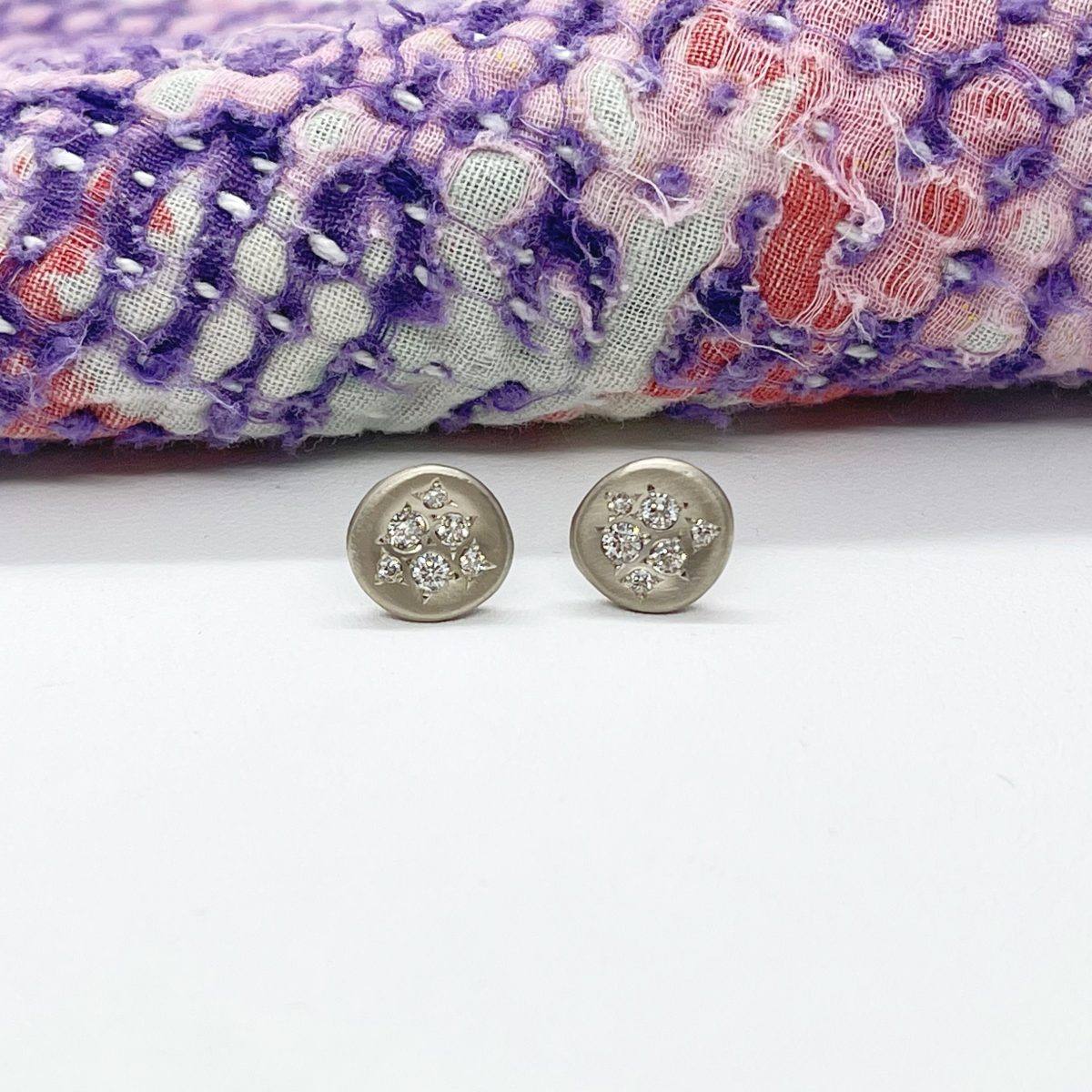Scattered Diamond on White Gold Disk Studs
