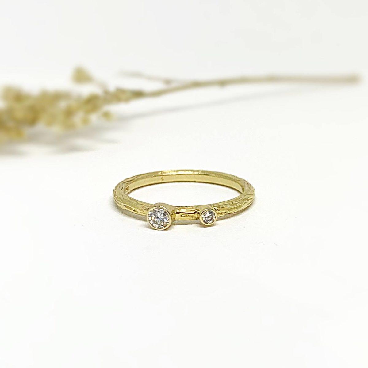 Gold and Diamond Double Pebble Stacking Ring