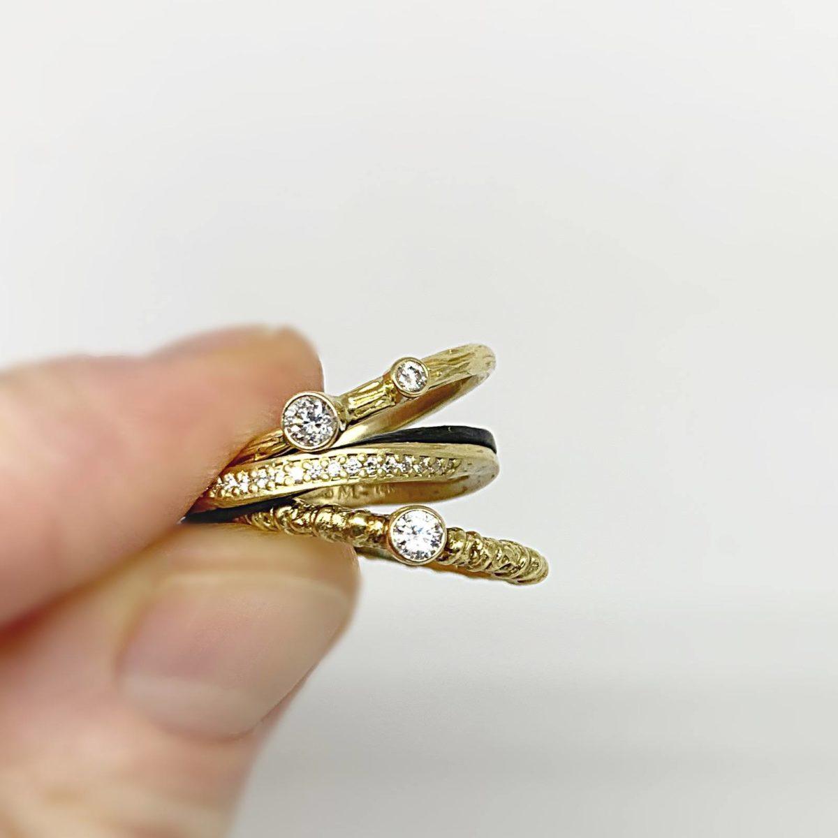 Gold and Diamond Double Pebble Stacking Ring