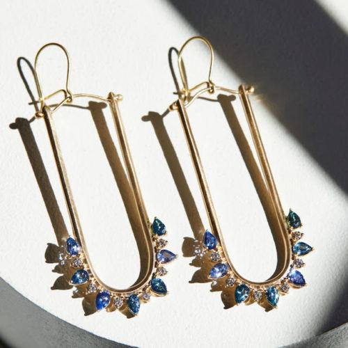 Yellow Gold and Sapphire Long Earrings