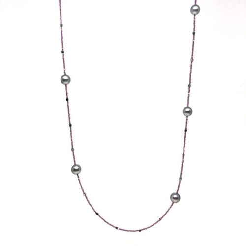 Rhodolite, Hematite and Tahitian Cultured Pearl Necklace