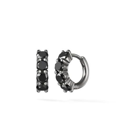 Black rhodium and black Diamond 'Sadie Huggie Hoop' Earring