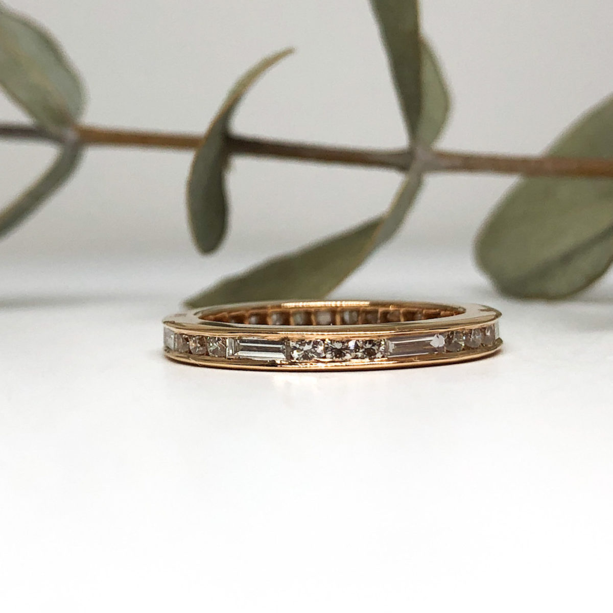 Rose Gold Round and Baguette Diamond Stacking Band