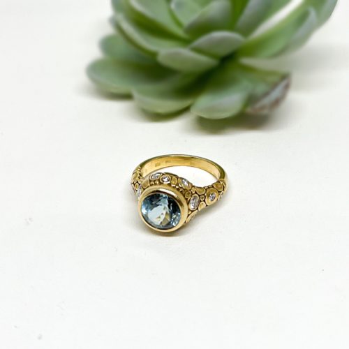 Aquamarine and Diamond Circle Ring