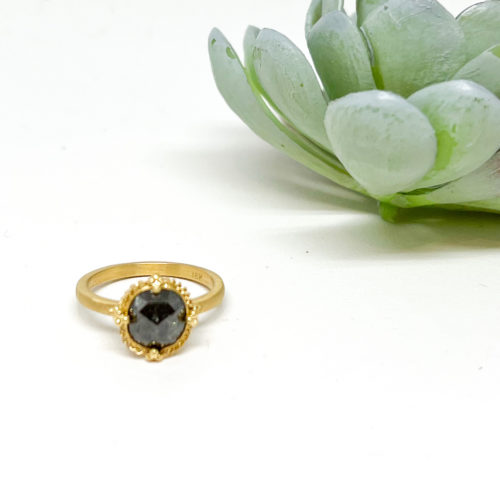 Yellow Gold and Black Diamond Ring