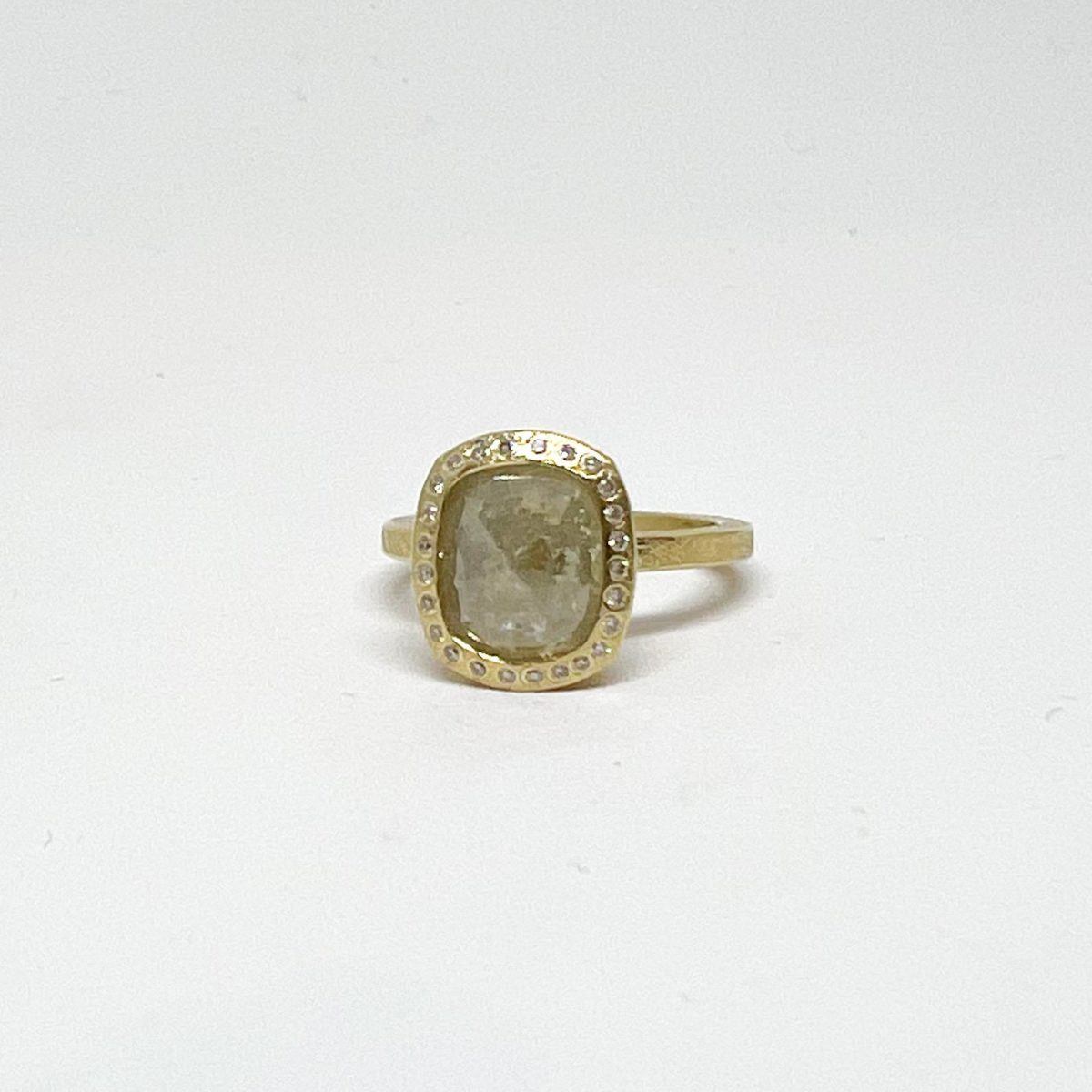 Yellow Gold and Gray Diamond Halo Ring