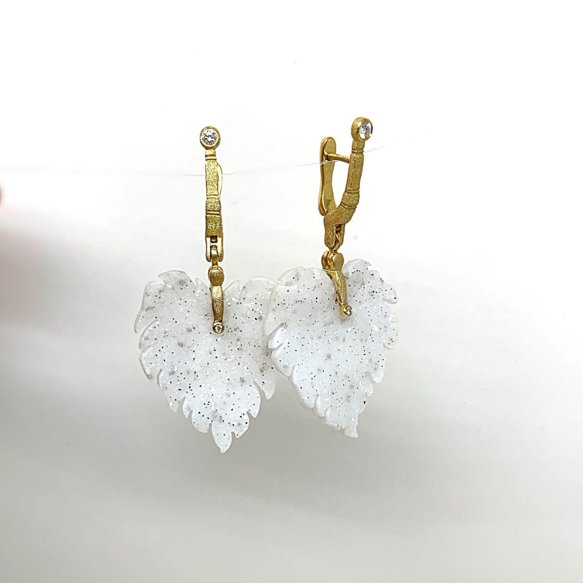 Yellow Gold and Druzy Leaf Earrings